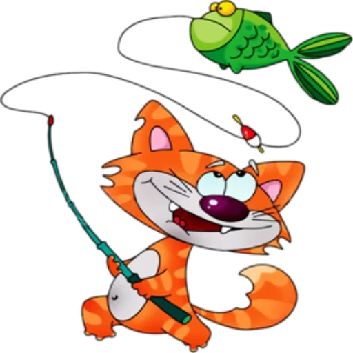 pescador gato, caña de pesca de gato, pescador gato, pescadores de gatos, clipart de pesca