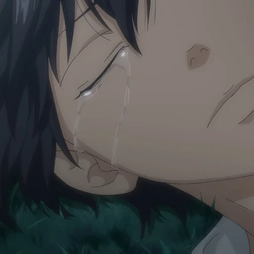 figure, anime boy, spring crying, sad animation, sad cartoon boy