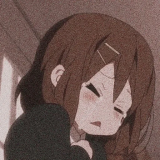 рисунок, грустные аниме, аниме мем лицо, юи хирасава грустная, грустная аниме девушка