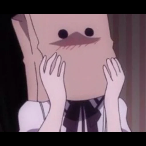 anime, bild, der süße anime, tian mit einer tüte kopf, anime girl packet head