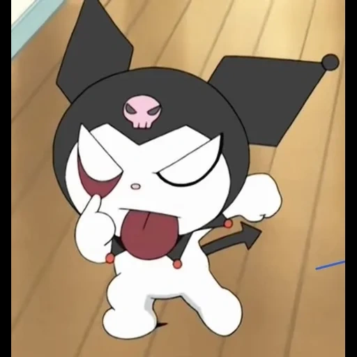 die kuromi, schwarzer reis, kätzchen mit schwarzem reis, kuromi watching, hallow kitty anime cartoon schwarz reis