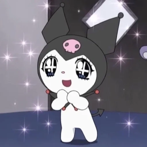kätzchen, die kuromi, my melody, gemälde von hellow kitty kuromi, hallow kitty anime cartoon schwarz reis
