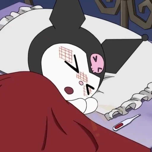 kuromi, ei gatinha, kuromi dorme, cartoon kitty kuromi, minha melodia hello kitty