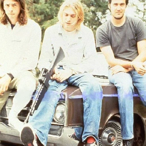парень, nirvana, курт кобейн, нирвана группа 1990, автомобиль группы нирвана курт