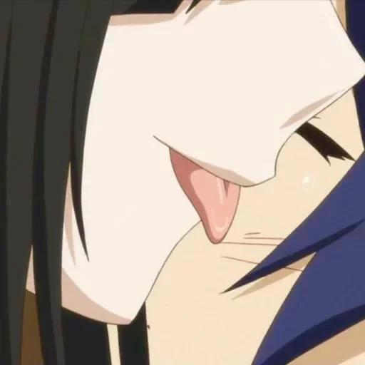 animation, cartoon character, kissing of kumi ishido, long kiss animation, mayo chiki anime kiss