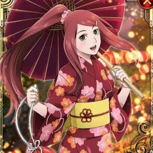 naruto, filles anime, uzumaki kushin, naruto uzumaki, maki-unikino kimono