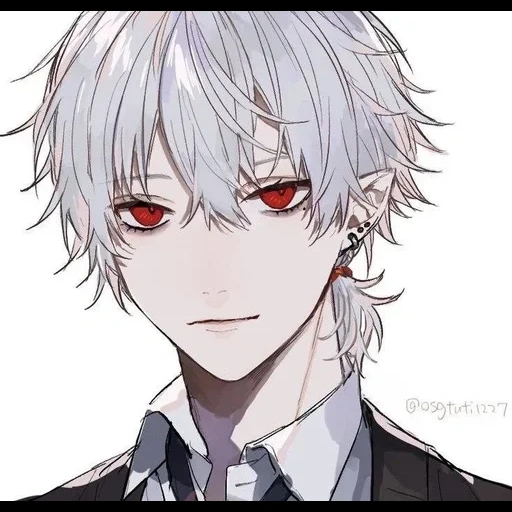 creatividad de animación, chico de animación, animación de anime chico, chico de arte de animación, cabello blanco vampiro novio anime