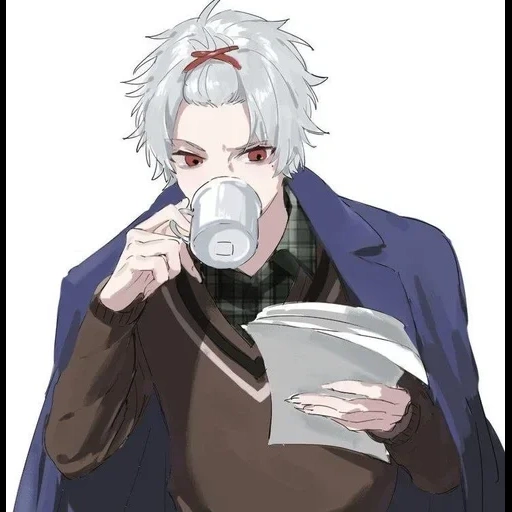 anime art, anime guys, anime guys, anime characters, man with gray hair art art