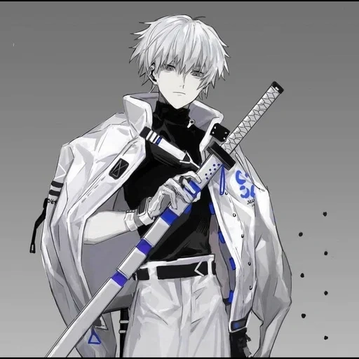 pixiv, aufinaki, anime gintama, sakata gintoki mit einem schwert, gintama black white kunst