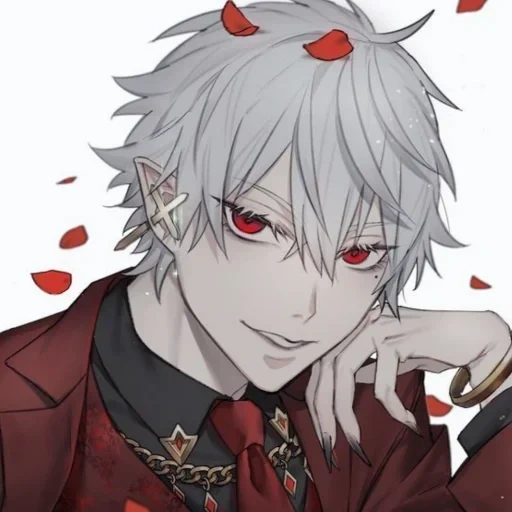 anime pessoal, anime vampire, arte de anime de vampiro, anime kuzuha nijisanji, cara de anime com cabelos brancos olhos vermelhos