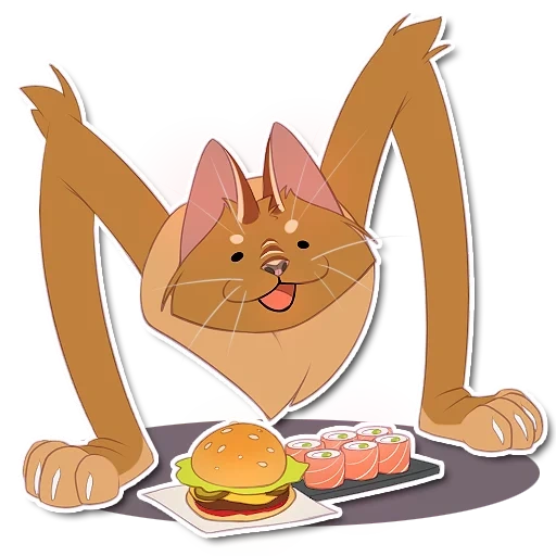 gatto, illustrazione del gatto, illustrazione cat breakfast