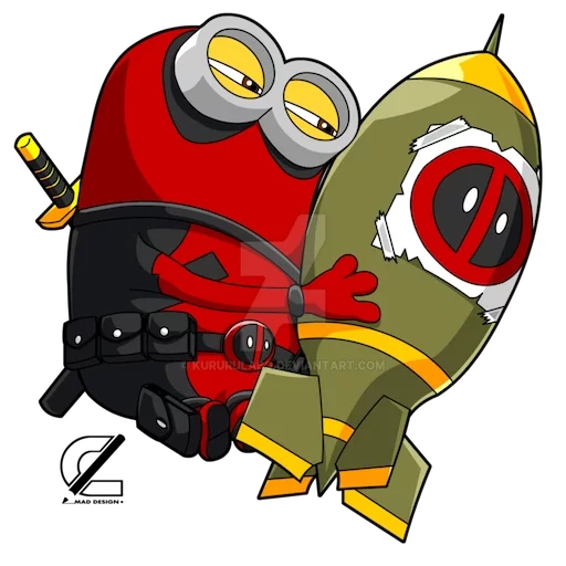 lacaios, mignon deadpool, mignon uma arma, minions vingadores, super heróis de minions