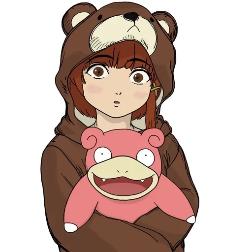 cartoon heroine, cartoon bear, cute bear animation, red cliff anime bear, anime girl bear set