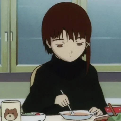 anime, рисунок, лэйн ивакура, эксперименты лэйн, эксперименты лэйн мини–сериал 1998