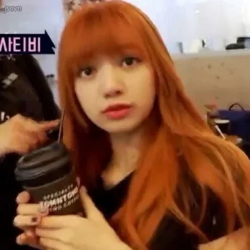 young woman, red hair, lisa blackpink, red hair color, fox blackpink funny gifs