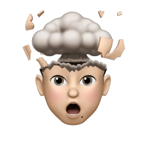 bambino, mele memoji, emoticon di ios 13, faccina sorridente, la ragazza animogi esplode il cervello