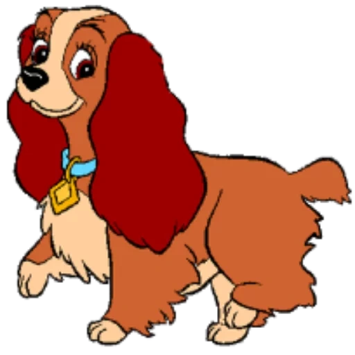 tramp de dame, spaniel lady tramp, coker spaniel lady bramyaga, lady lady trampy hauteur complète, dessin animé de chien trampe