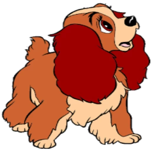 tramp de dame, chien disney, spaniel lady tramp, coker spaniel lady bramyaga, dessin animé de chien trampe