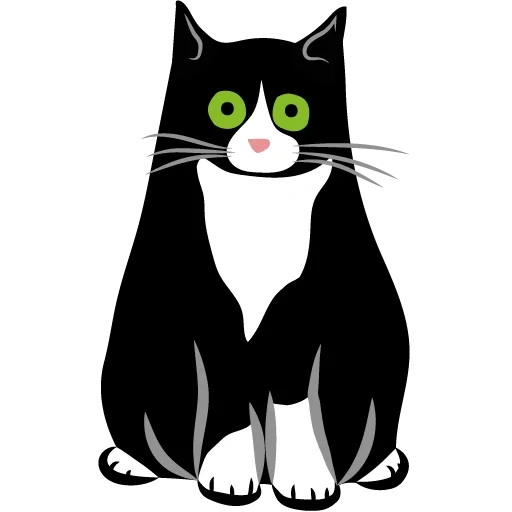 gatto nero, gatto contemplativo, gatto dei cartoni animati, gatto bianco e nero, cartoon del gatto