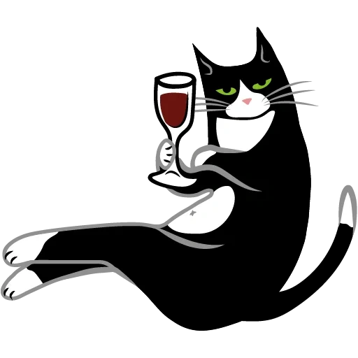 gatto, gatto nero, bicchiere di vino gatto, gatto contemplativo
