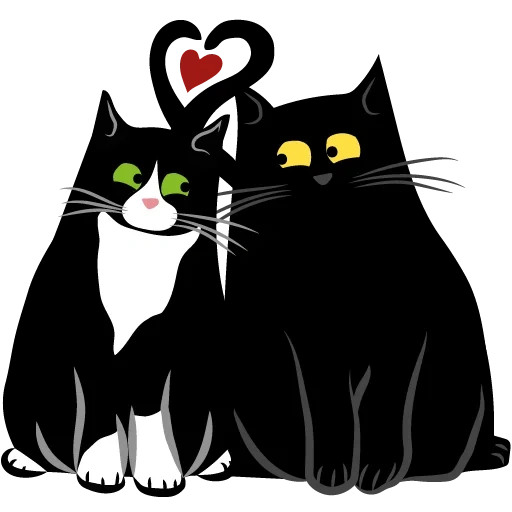 gatto di taby, gatto nero, gatto contemplativo, immagine di un gatto innamorato, vector march cat