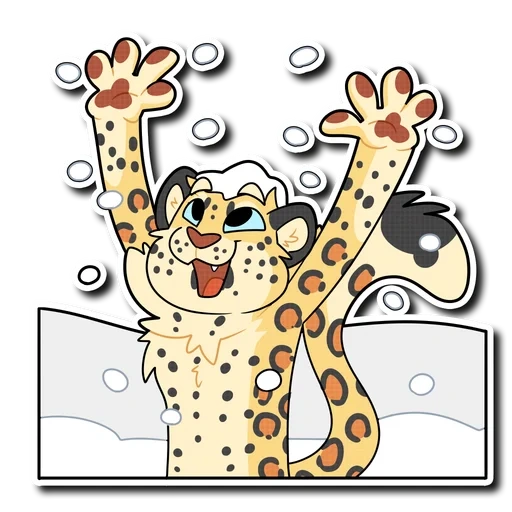 guepardo, leopardo da neve, leopardo de caratoon, barras de neve peludas, adesivos para crianças com um leopardo