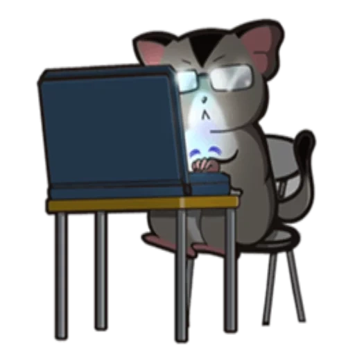 der kater, katze, lustige katzen, katzenprogrammierer, katze unter dem tisch cartoon