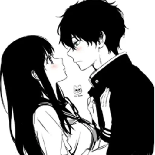 anime couples, anime manga, anime pairs of manga, hyouka anime kiss, anime pair drawing