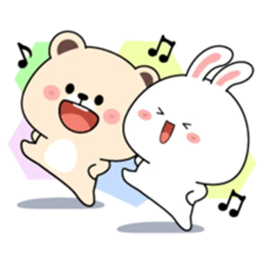 yang indah, pola yang indah, gambar kawai, lukisan kawai yang lucu, tuagom puffy bear and rabbit