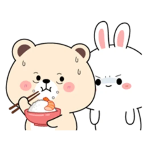 kawaii, the pairs are cute, cute drawings, kawaii cats a couple, tuagom puffy bear and rabbit