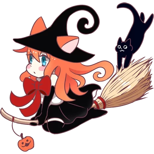 аниме ведьмочка хэллоуин, ведьмочка, ведьмочка на метле чиби, милая ведьма, ведьма