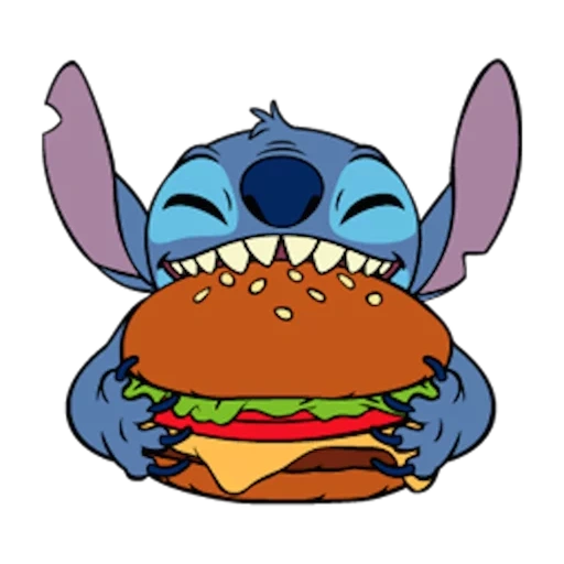 eat, stich stich, shi disney, stich lilo stich, stitch is eating a hamburger