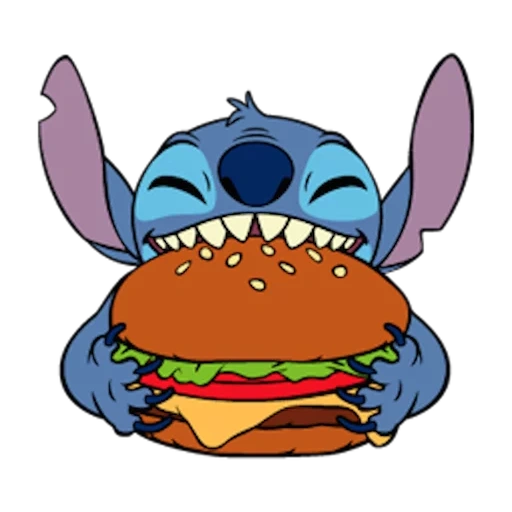 schild essen, stech stil, styich disney, stich lilo stich, stich isst einen burger