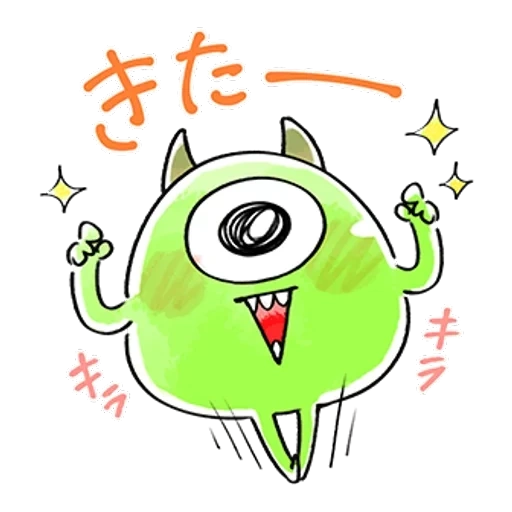 figure, a lovely pattern, sketch drawing, expression green monster, cute monster sketch
