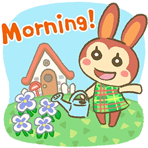 стикер good morning, стикеры, sanrio good morning, банни энимал кроссинг, good morning