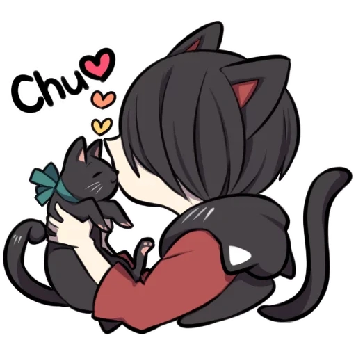 chibi, seni tebing merah, black kitten, karakter anime chibi