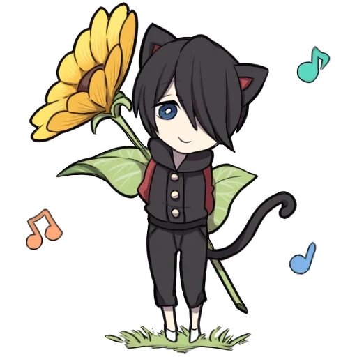 chibi, gatinho preto, personagens de anime
