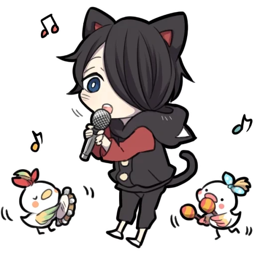 chibi, black kitten, karakter anime chibi