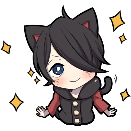 chibi, anak kucing hitam, karakter chibi, karakter anime