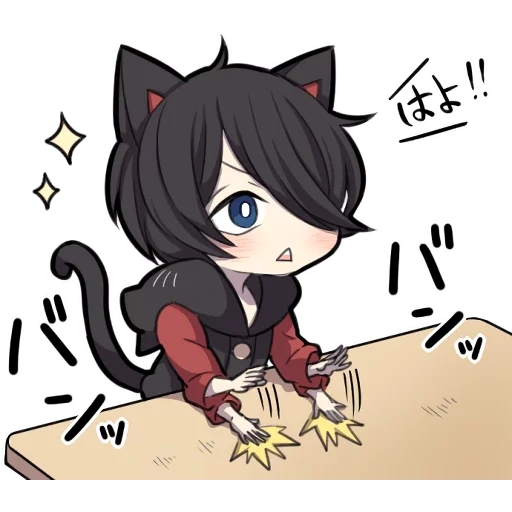 chibi, no kun, sin chibi, orejas de anime, gatito negro