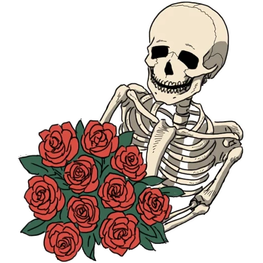 скелет, skeleton, скелет розой, наклейки скелеты