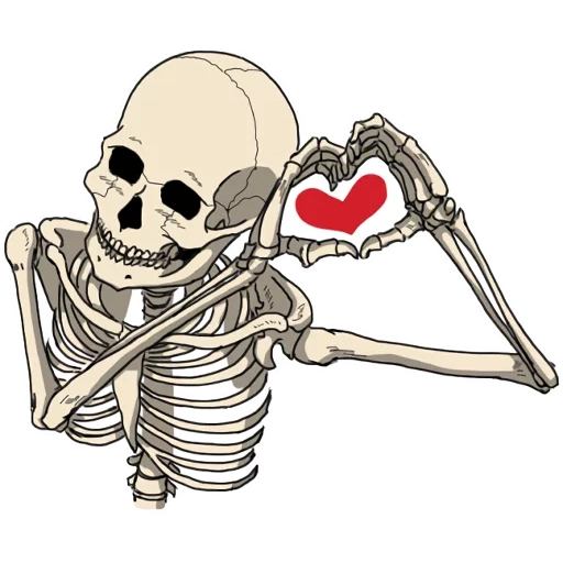 скелет, skeleton, эмодзи скелет, скелет сердцем, наклейки скелеты