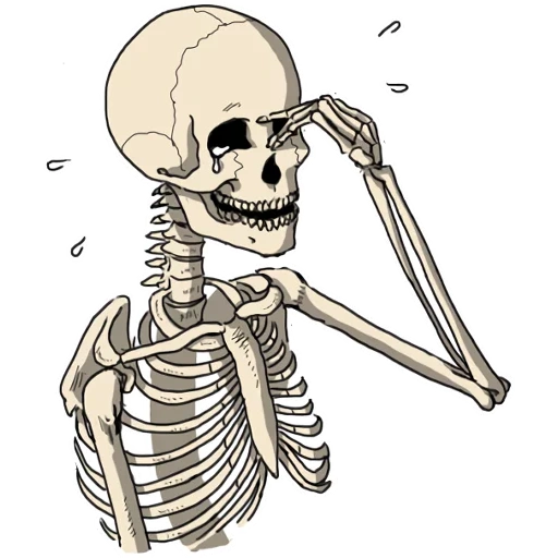 das skelett, aufkleber mit skelett, das skelett des bleistifts, totenkopf cartoon