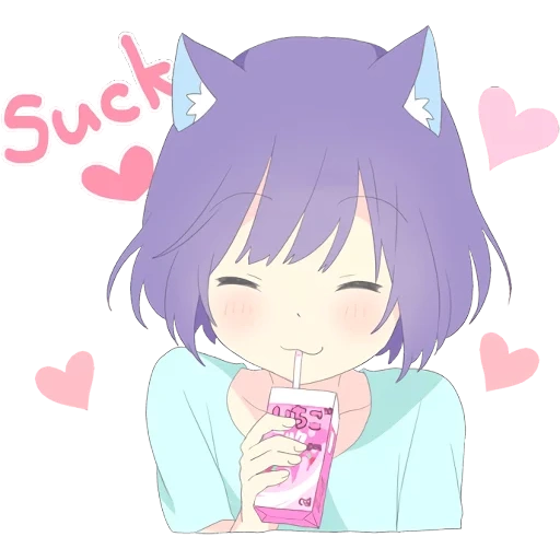 days, catgirl, noko emoji, cartoon cute, lovely anime day