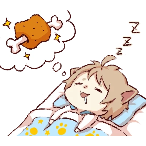 кот, чиби, спящие чиби, аниме иллюстрации, сладких снов чиби