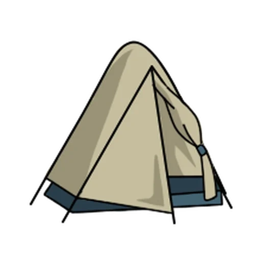 tenda, vista della tenda del lato, una tenda con uno sfondo bianco, la tenda è triangolare, tenda turistica