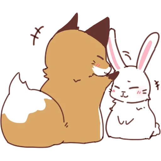 fox, bear rabbit, fox and bunny art, the hare hugs the fox