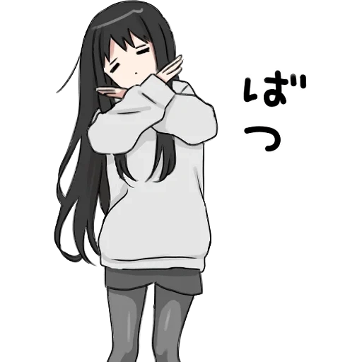 girl with long black hair стикеры, nekosticker telegram, аниме, рисунок, аниме неко