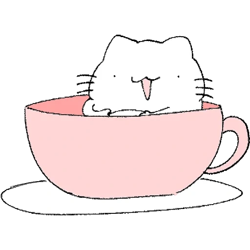 котик с чашкой чая, мультяшный котик в чашке, няшные рисунки, милые рисунки, tea cup