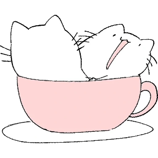 мультяшный котик в чашке, котик с чашкой чая, няшные рисунки, сонный кот, кот